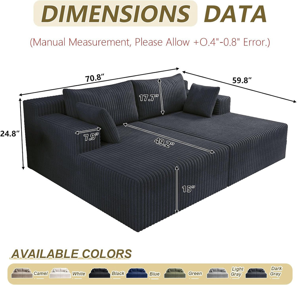 71" Oversized Double Chaise Lounges Indoor, Upholstered Corduroy Oversiz...