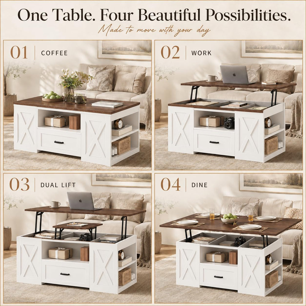kepptory 40" Lift Top Coffee Table with Storage, Brown&White