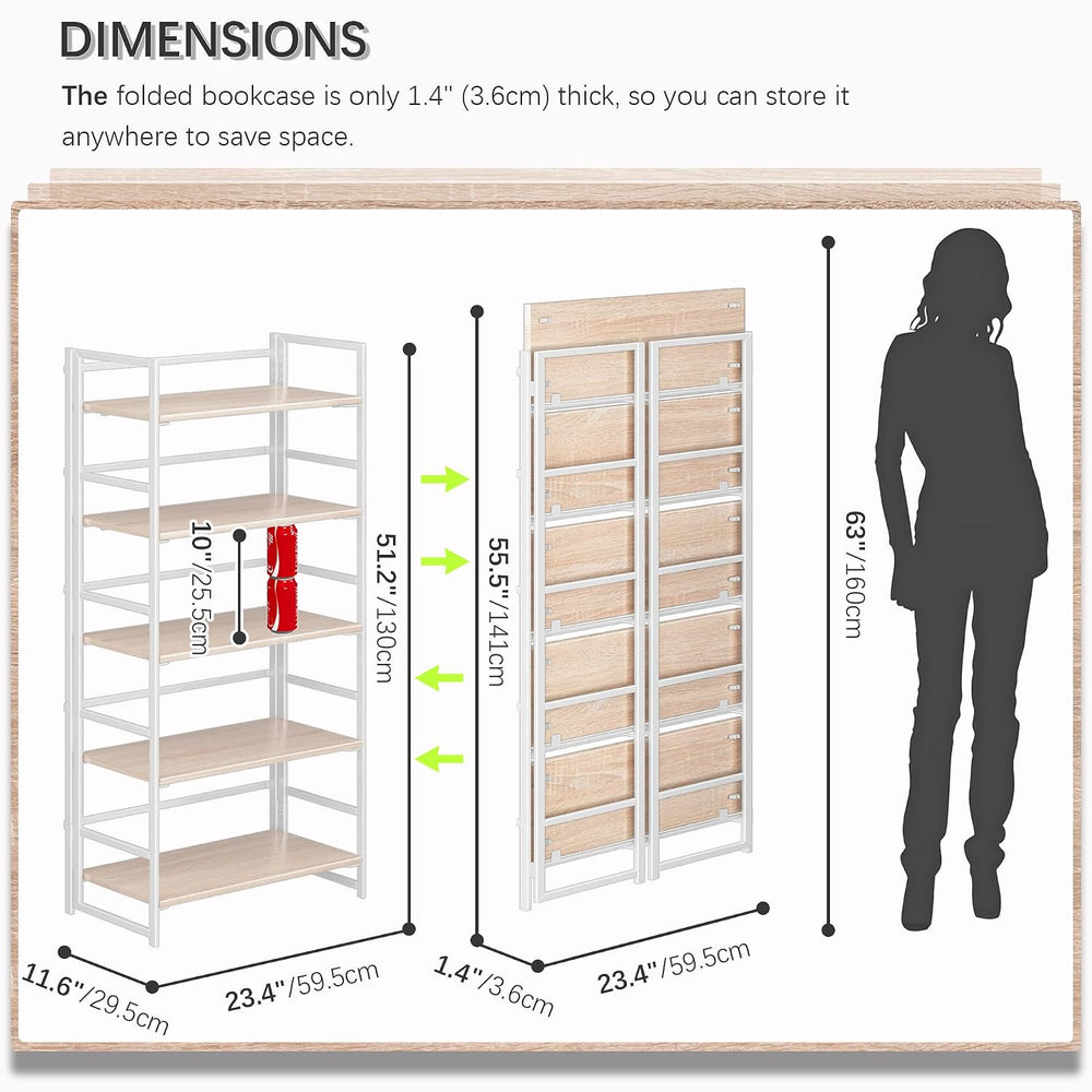 4NM No Assembly 5 Tier Collapsible Book Shelves, 51.2" H x 23.6" W ...
