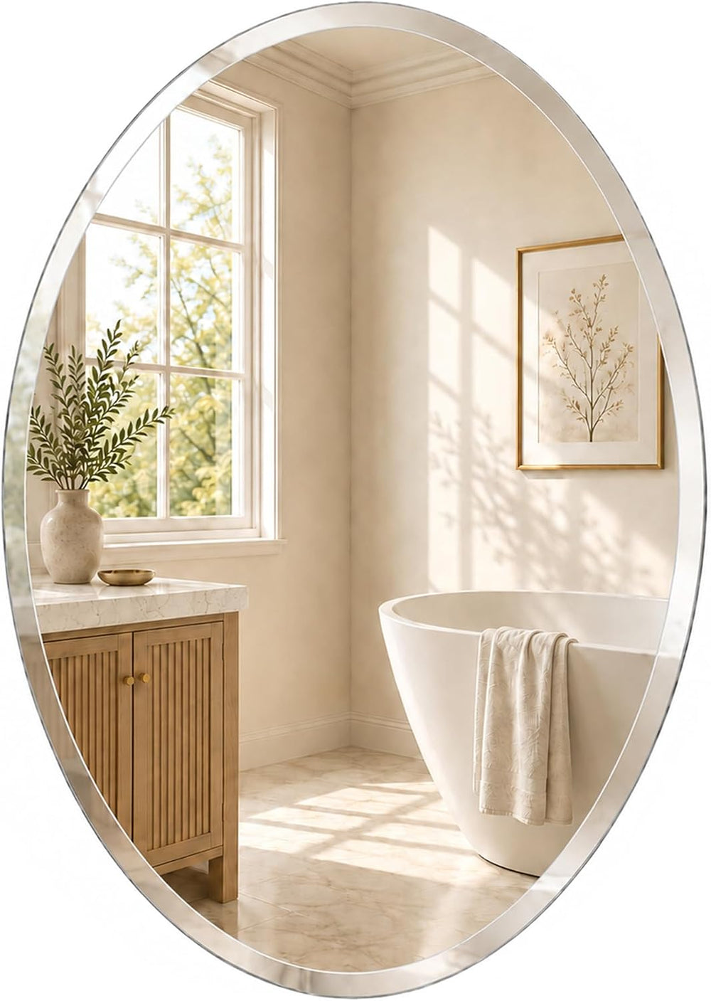 20x28 Inch Oval Frameless Beveled Wall Mirror for Bathroom Vanity