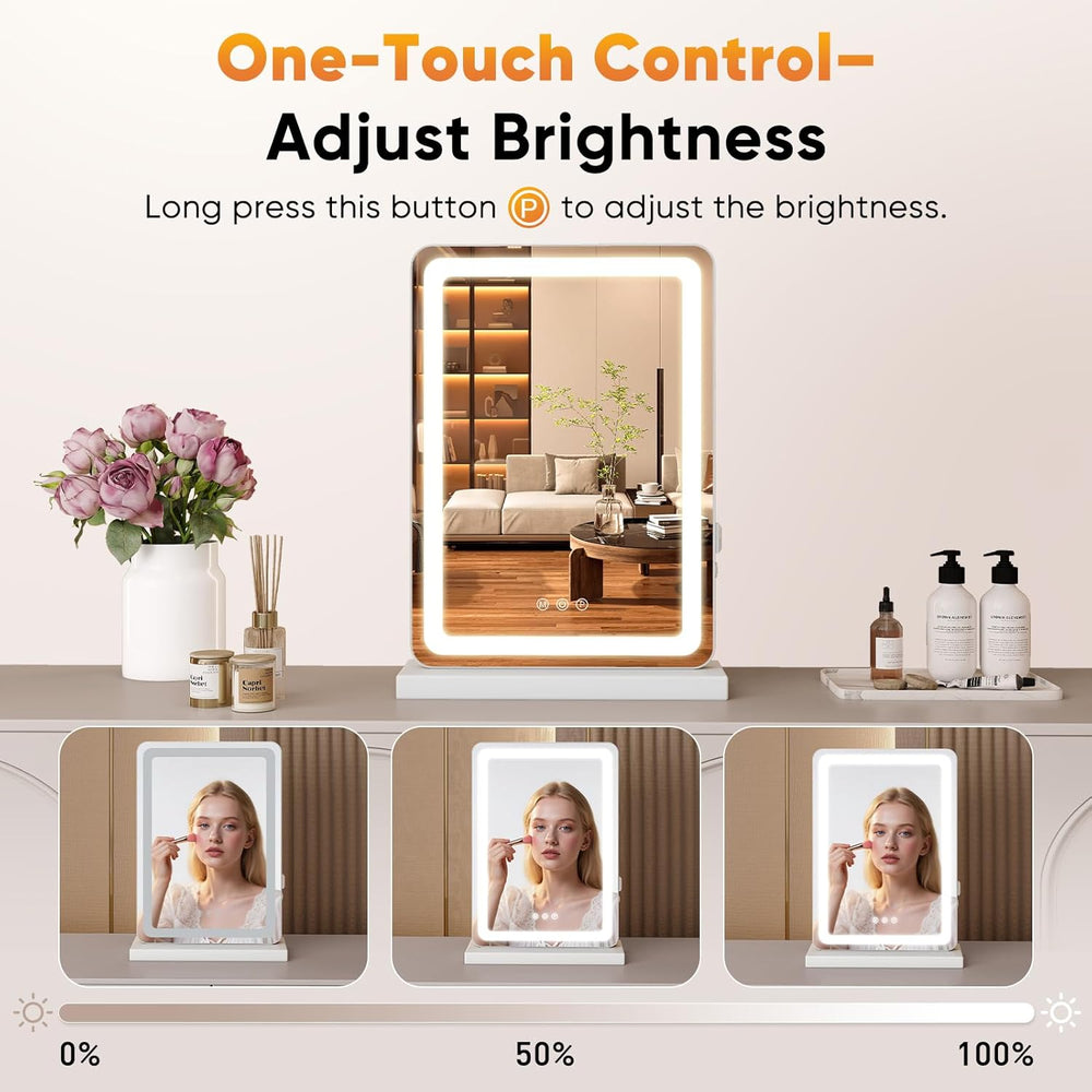 NEWBULIG LED Vanity Mirror, 17"x13" Portable Desk Makeup Mirror wit...