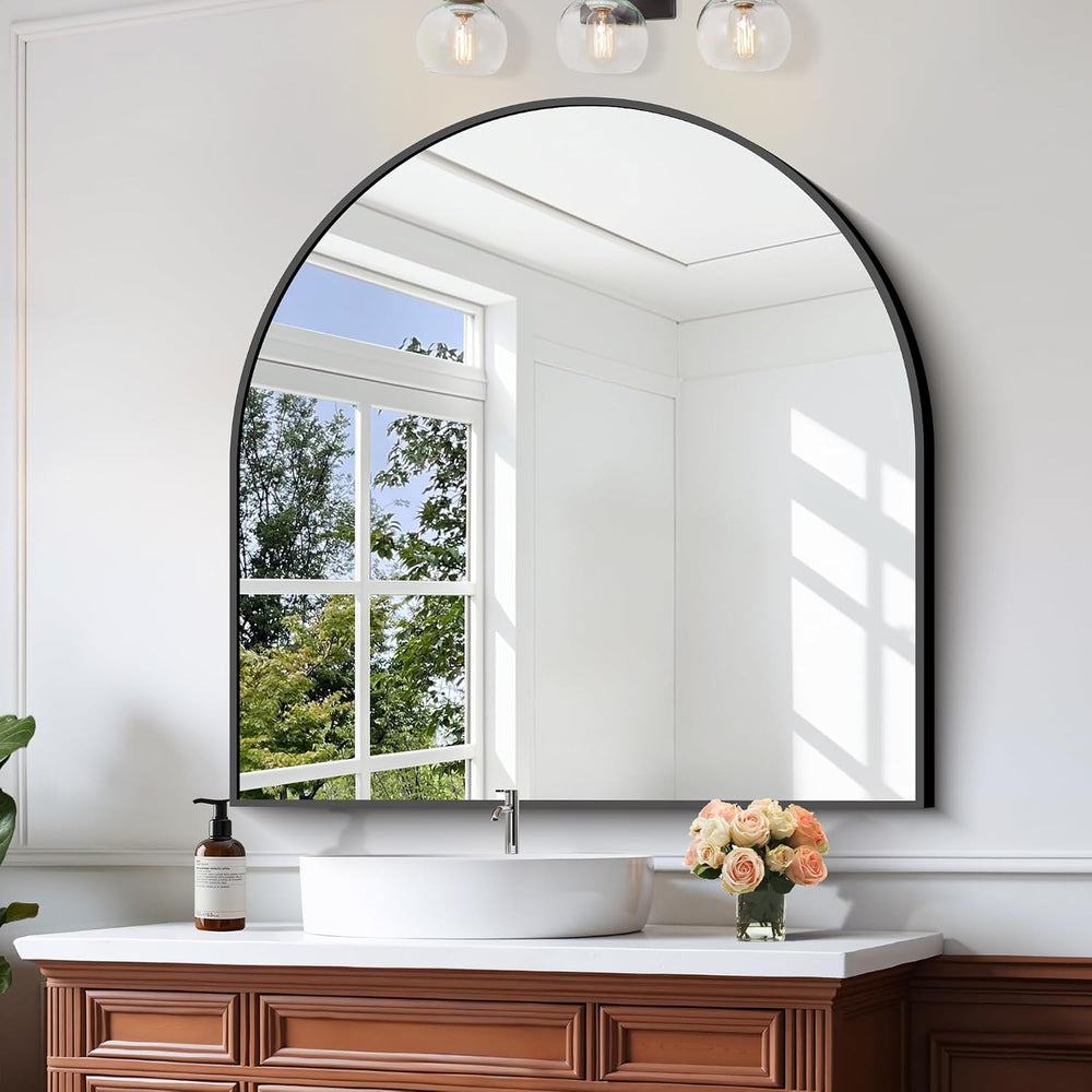 CIRCUMI Arched Wall Mirror, 42"x42" Black Arched Mirror for Entrywa...