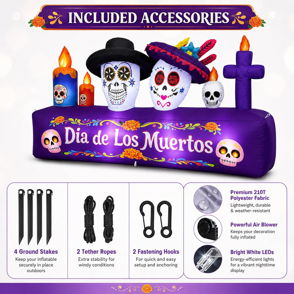 8FT Dia de Los Muertos Inflatable Decorations, 6FT Tall Day of the Dead Infla...