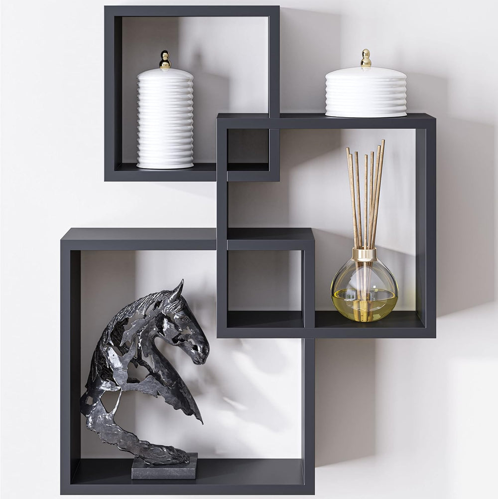 Ballucci Modern Interlocking Cube Floating Shelves, Wall Mount Wood Square Sh...