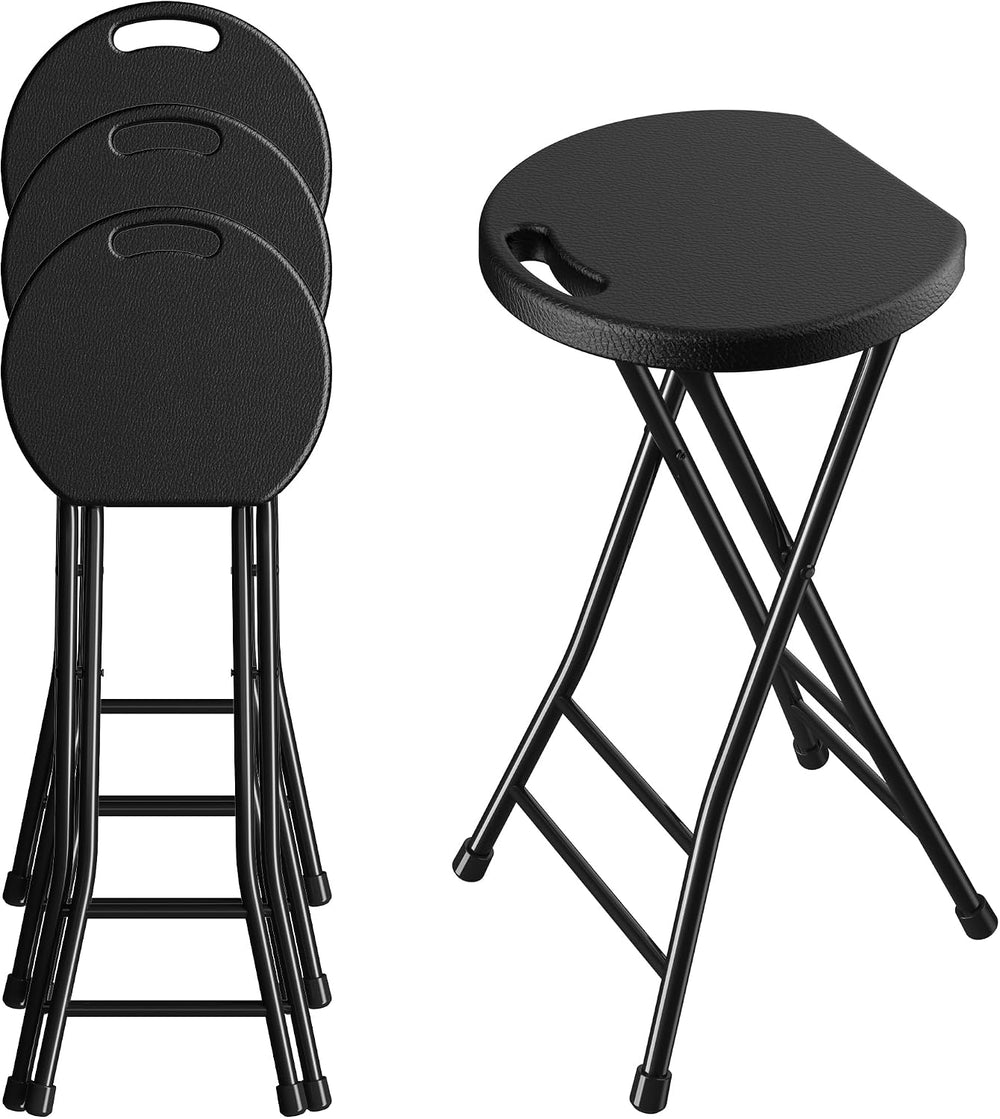 24 Inch Folding Stool Set of 4, Portable Metal Foldable Stool with Handle &am...