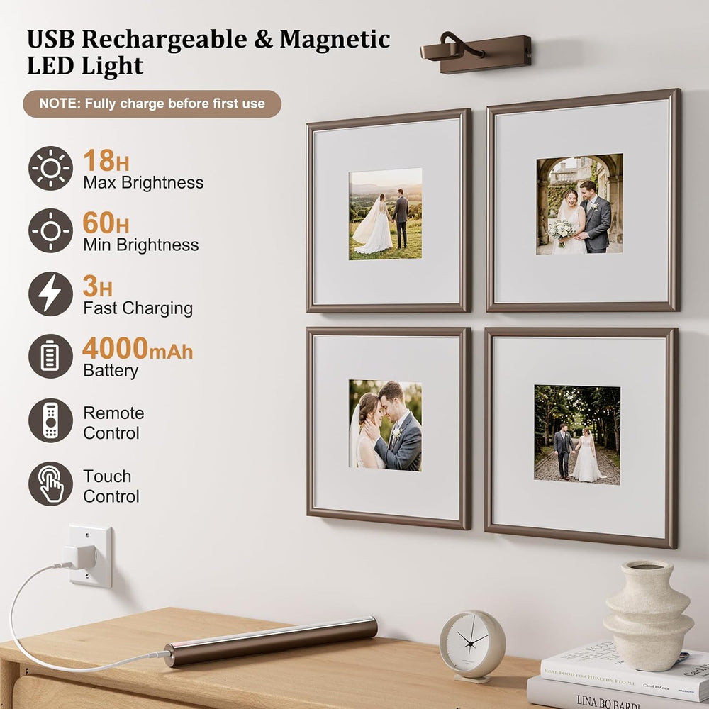 Picture Light for Wall, 4000mAh,13.8 Inch, 2 Pack, Brown