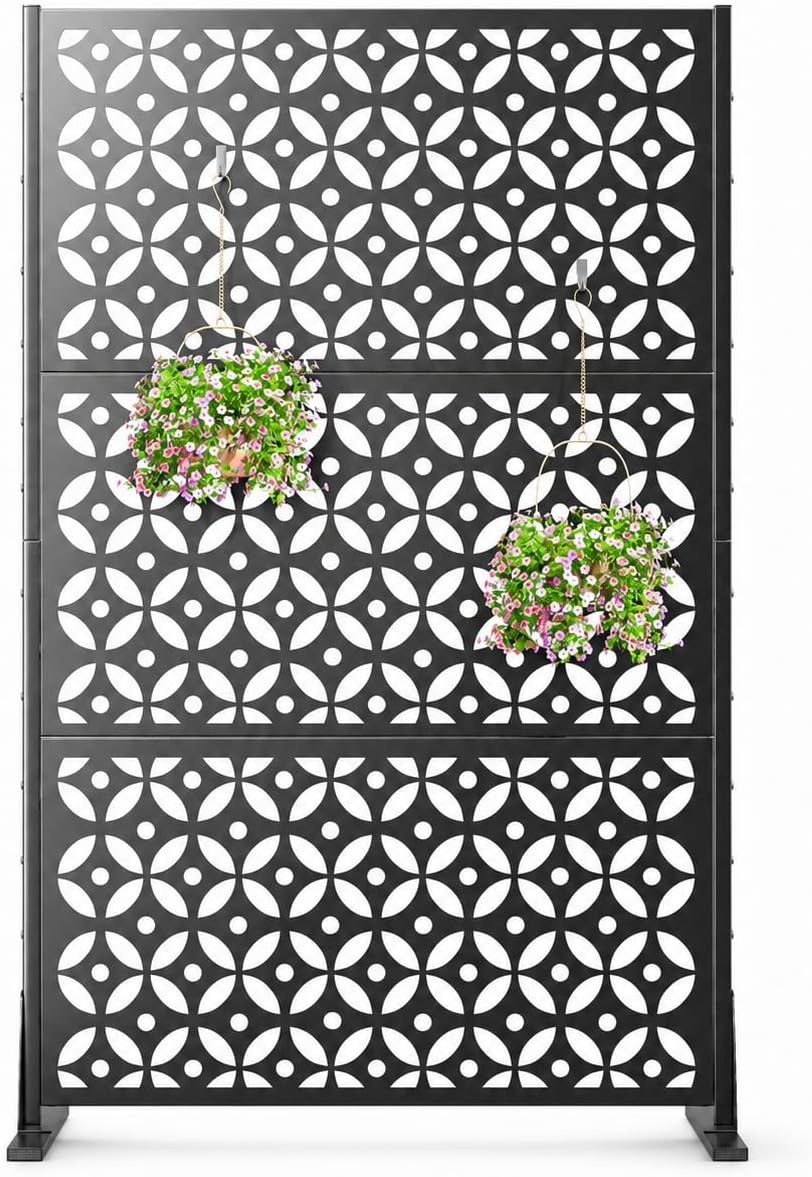 72" Outdoor Privacy Fence Screen, Decorative Metal Panel Patio Divider