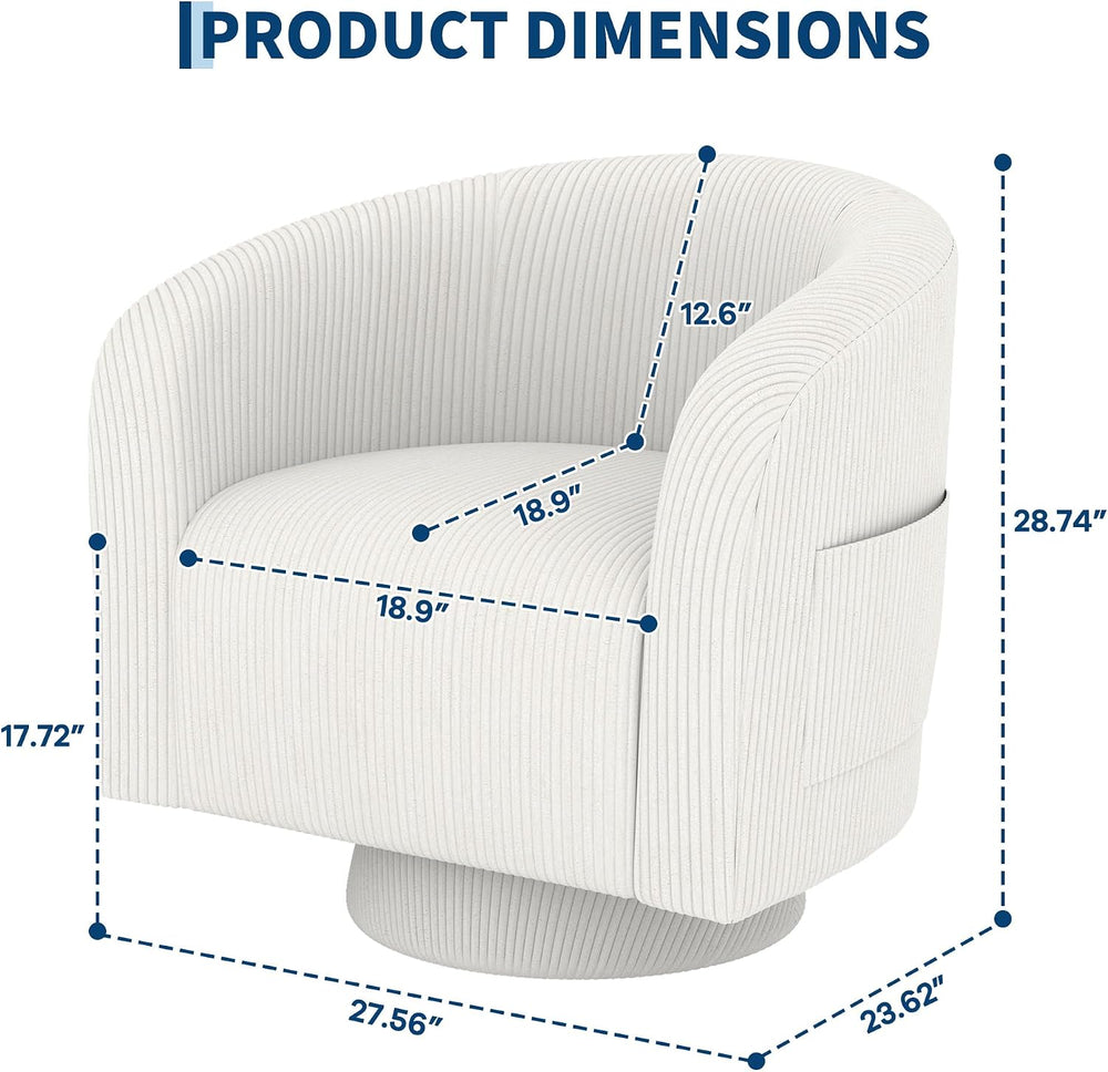 Garvee Swivel Accent Chair Upholstered Corduroy Barrel Chair with 360 Degree ...