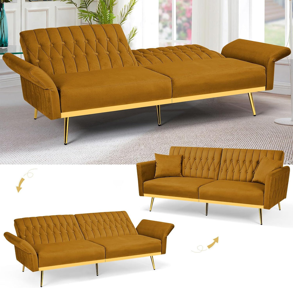 3 Pieces Velvet Sofa Set w/Adjustable Armrest &Backrest,Ginger