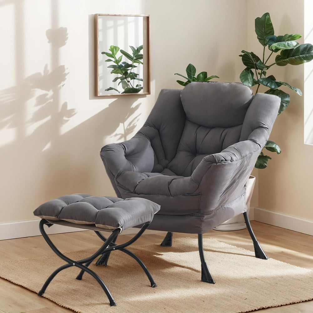 Lazy Chair with Ottoman, Soft Comfy Chair for Bedroom, Grey