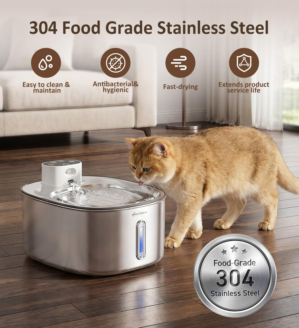 Cat Water Fountain Stainless Steel, 152fl-oz/4.5L Wireless Cat Fountain,5000m...