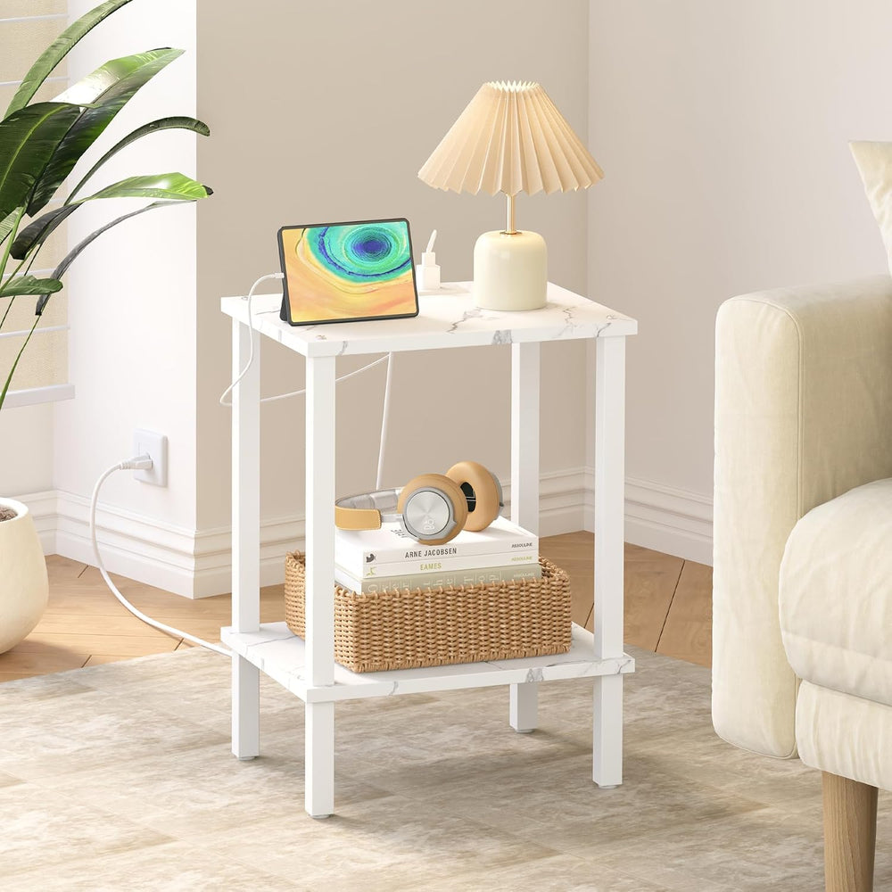 TUTOTAK End Table with Charging Station, Side Table Set of 2, Nightstand
