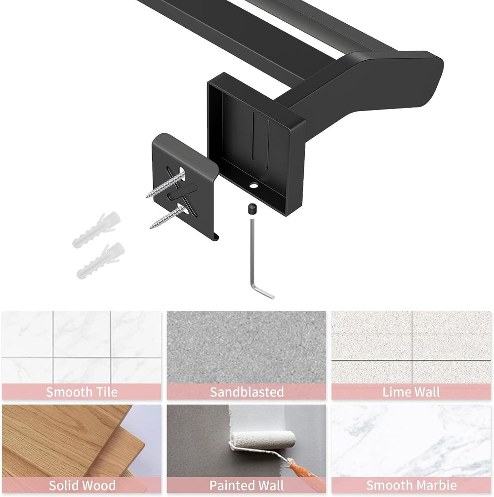 STWWO Double Towel Bar for Bathroom Wall Mounted, 32 Inch, Matte Black