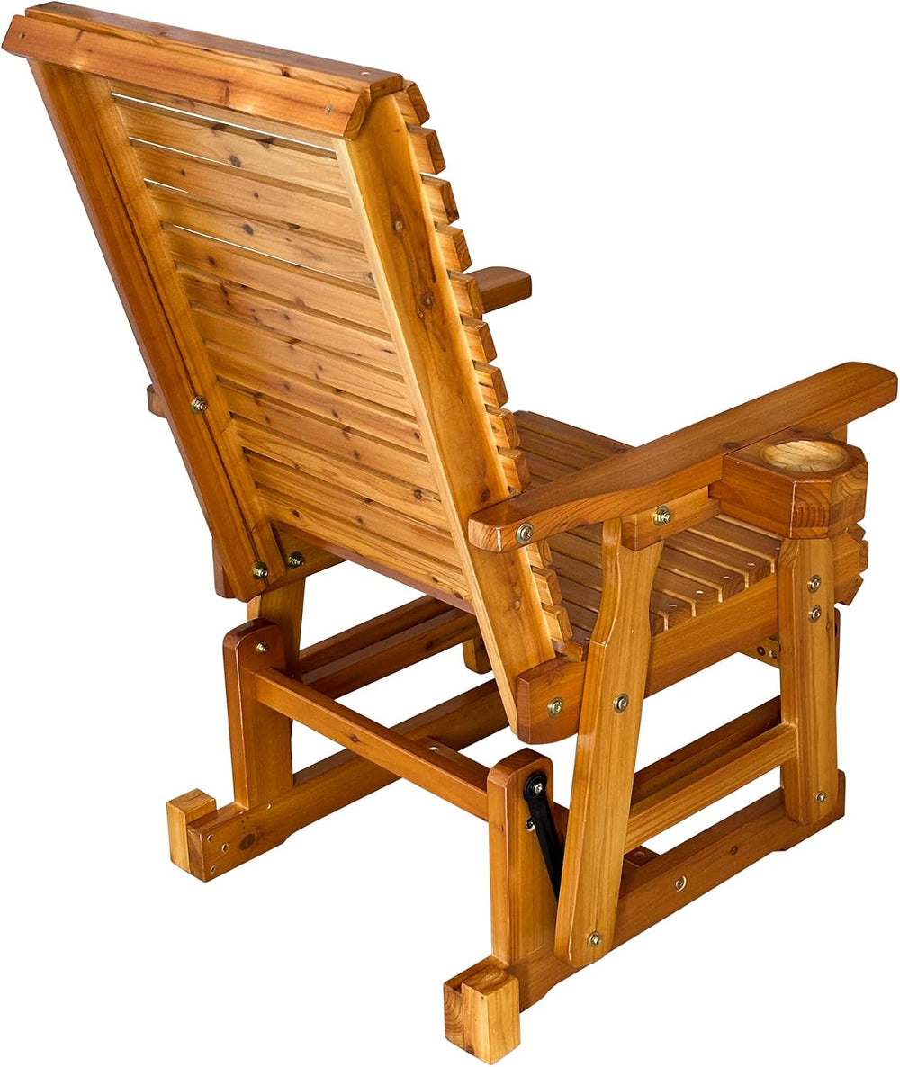 Fortune Candy Wooden Glider Chair with Cup Holders, Brown, 1-Seater