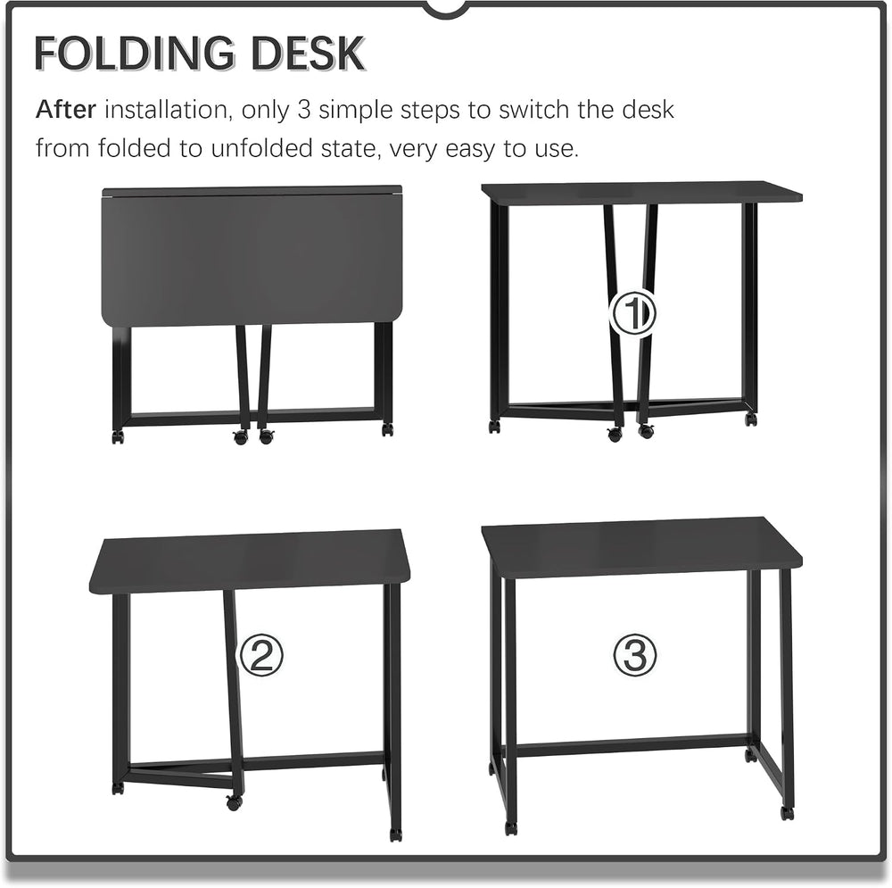 4NM 31.5" Mobile Small Folding Desk, Foldable Rolling Computer Home Offi...