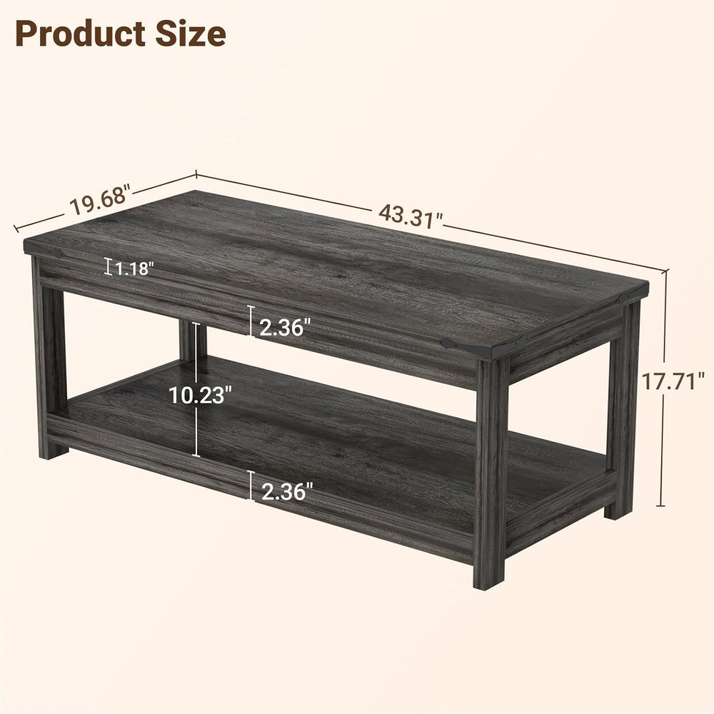 Homieasy 43.3” Farmhouse Coffee Table with Storage Shelf, Rustic Brown