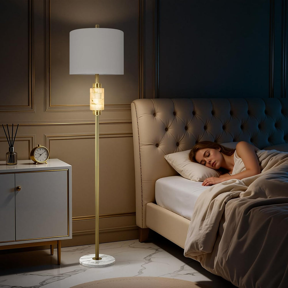 KIVDITZO Alabaster Floor Lamps for Living Room with Night Light
