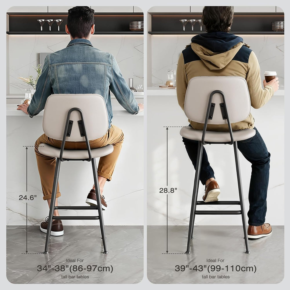 Raynesys 24-Inch Leather Bar Stools Set of 3 with High Backrest, Beige
