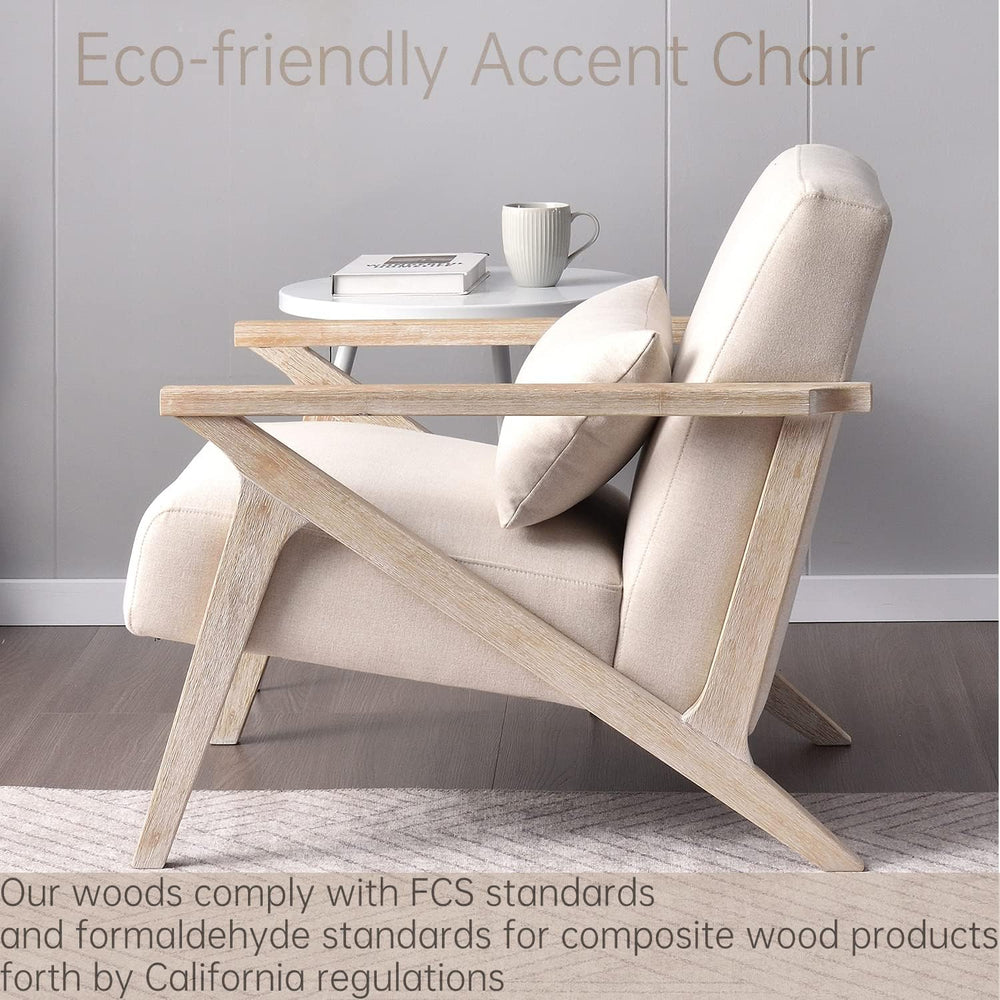 INZOY Mid Century Modern Chair with Wood Frame, Upholstered Armchair with Wai...
