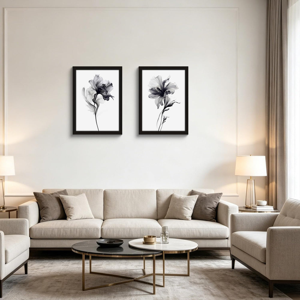 2pcs Framed Modern Floral Wall Art Minimalist Abstract Canvas Print Minimalis...