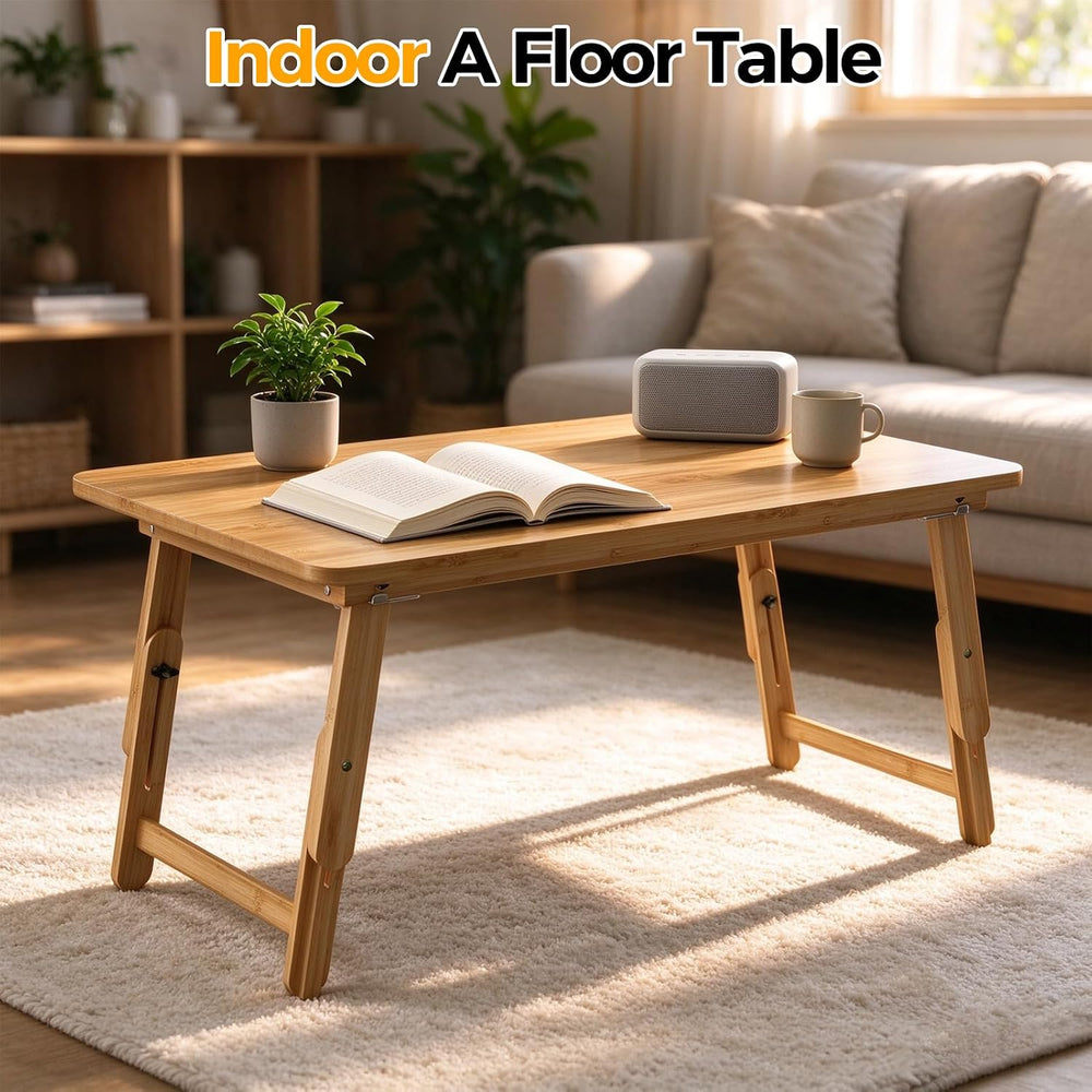 Large Size Bamboo Floor Desk, Adjustable Foldable Lap Desk 33.5x17.7in