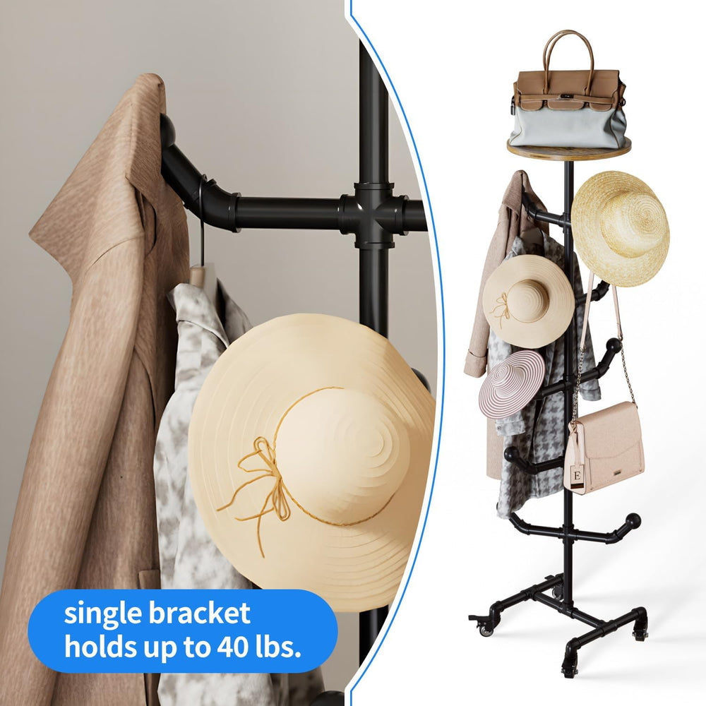 uyoyous Industrial Standing Hat Rack on Wheels with 10 Hooks