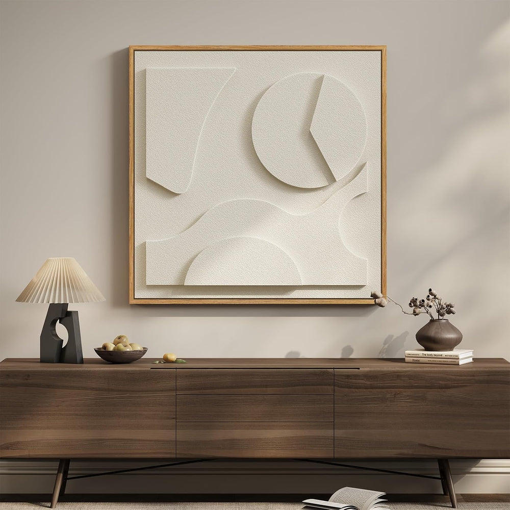 Framed 3D Textured Wall Art, Modern Abstract Artwork for Walls (White)