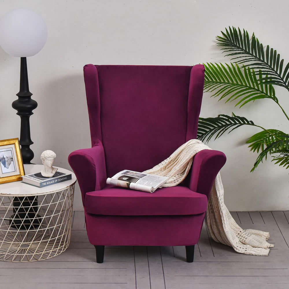OBCREAT Wingback Chair Covers 2 Piece Stretch Velvet Wingback Chair Slipcover...