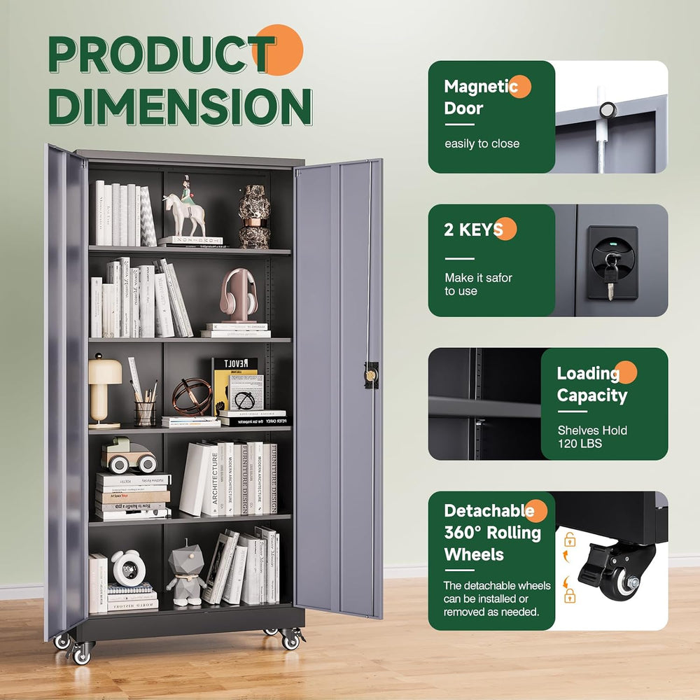 Letaya Metal Garage Storage Cabinets with Lock Door and Adjustable Shelves, S...