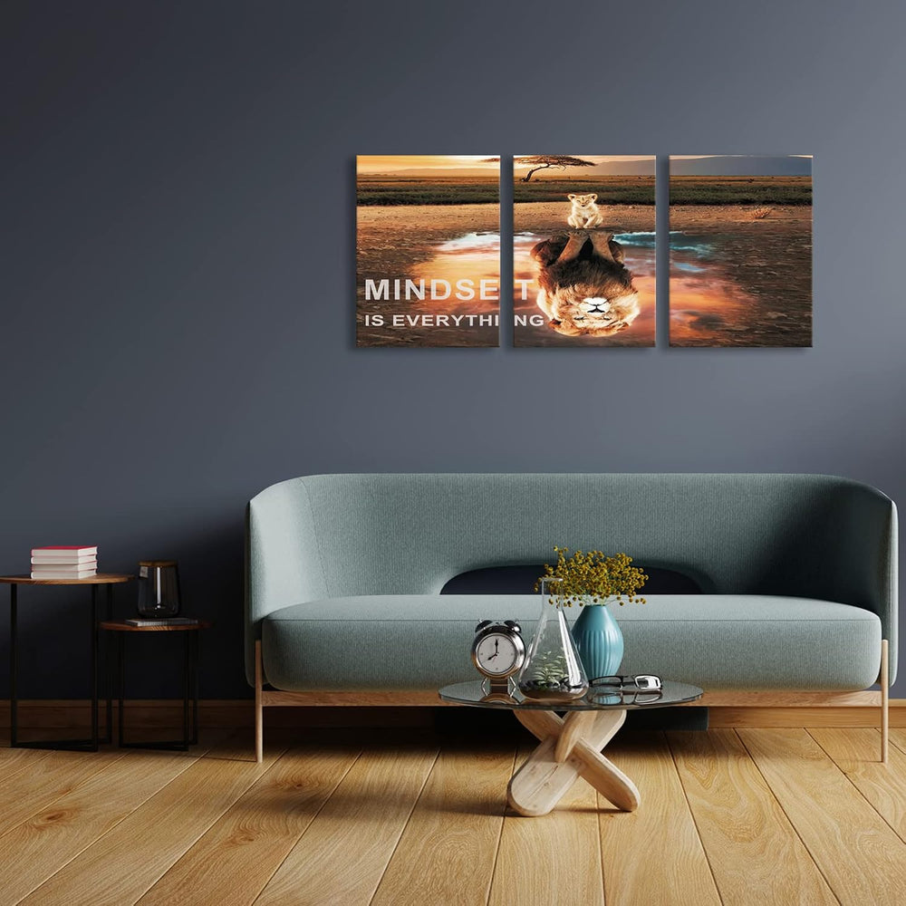 Mindset Is Everything Wall Art Lion Motivational Canvas Wall Art Posters Prin...