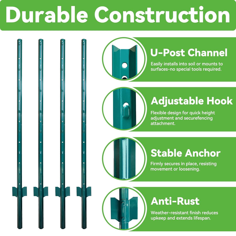 Thealyn Metal 10Pack 4FT Fence Posts for Wire Fencing Heavy Duty U Post