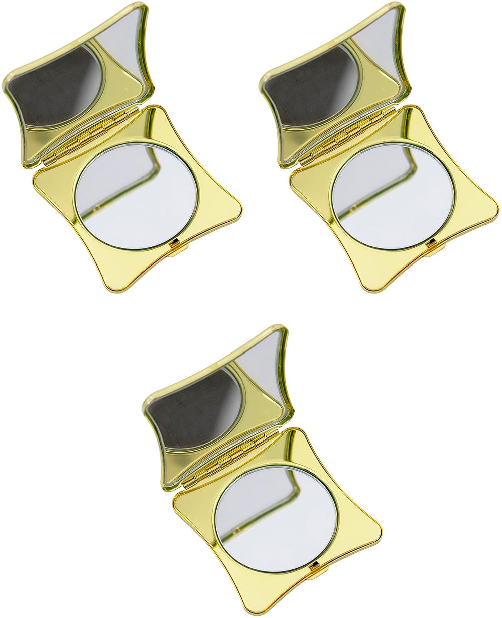Set of 3 Double Sided Magnifying Compact Mirrors (Gold, Concave Square)