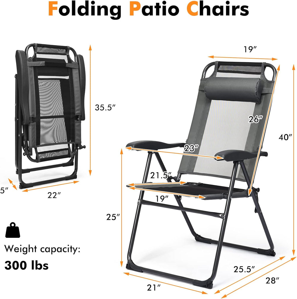 Tangkula Folding Patio Dining Chairs Set of 4, Portable Patio Chairs with 7 L...