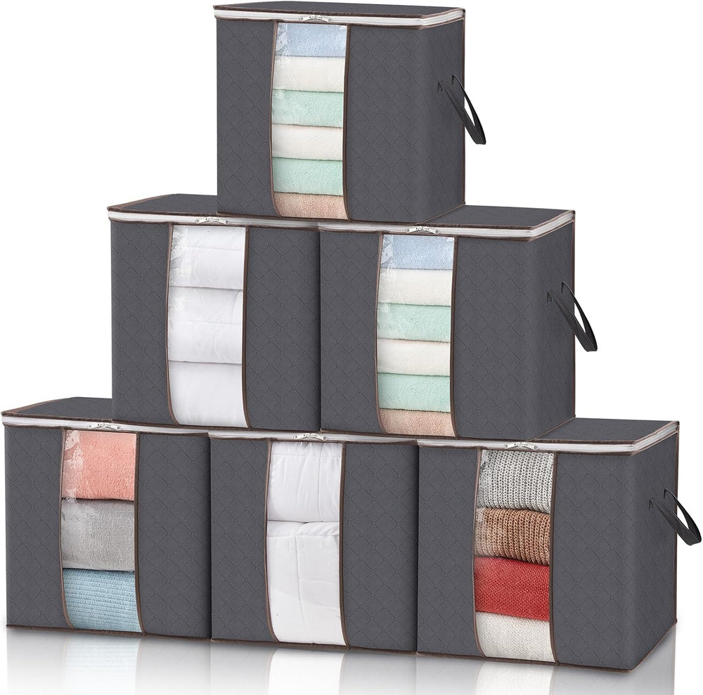 Lifewit 6 Pack 100L Clothes Storage Bins with Lids, Blanket Storage Bags