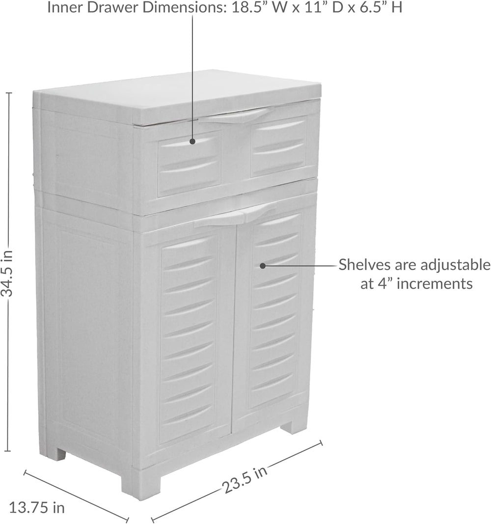 Sunnydaze 34.5" Garage Storage Cabinet with Adjusting Shelf, Speckled White