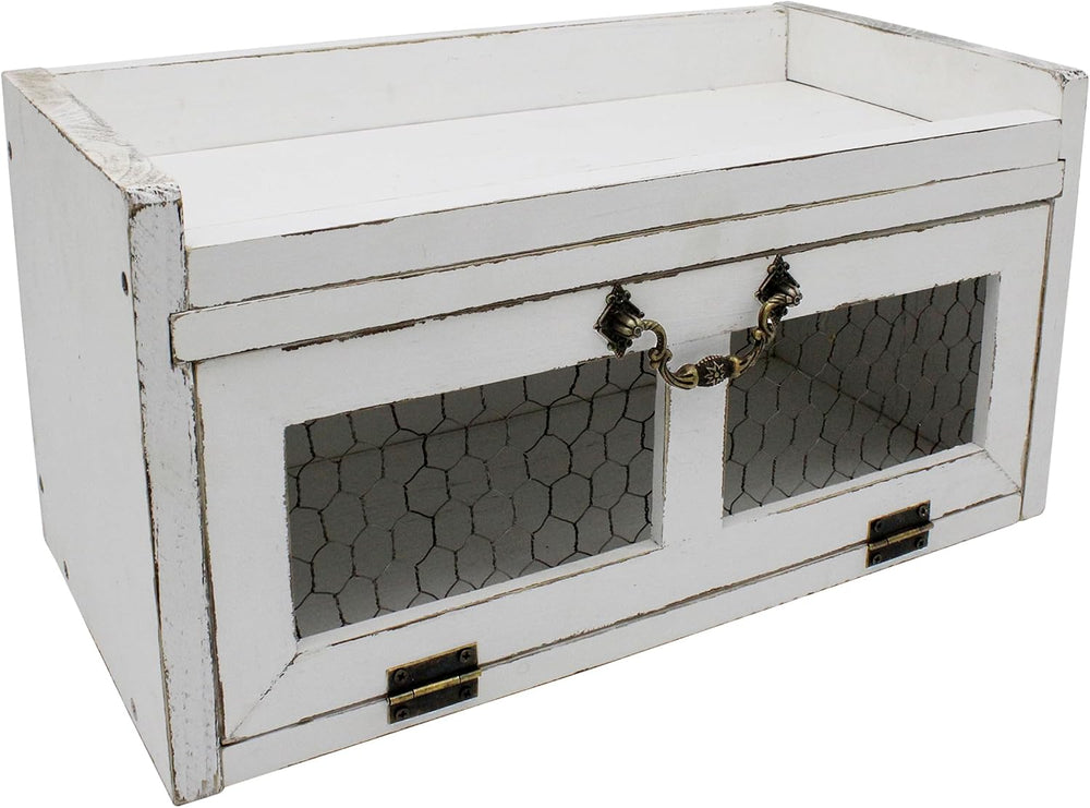 Farmhouse Countertop Storage Organizer, Rustic Wood Kitchen Cabinet with Chic...