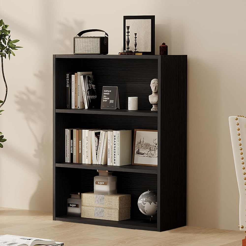DUMOS 3-Tier Bookcase, 31.5 Inch Small Open Bookshelf, Black
