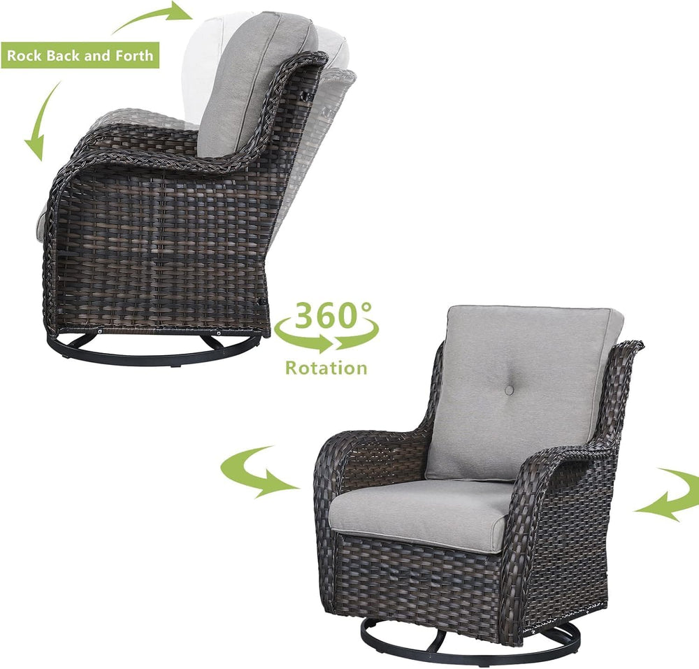 HUMMUH 6 Piece Wicker Patio Conversation Set, Swivel Rockers & Sofa