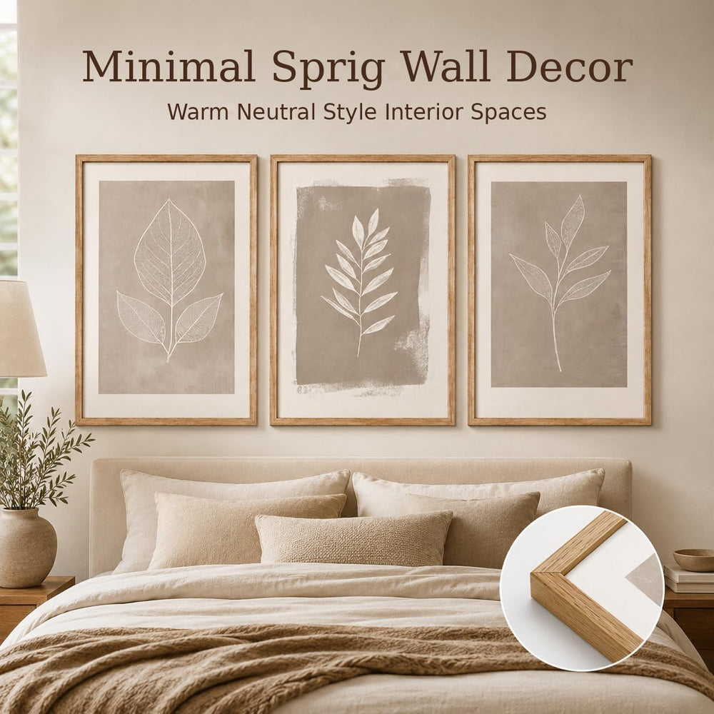 Framed 3pcs Boho Neutral Leaf Canvas Wall Art 16X24 Inch
