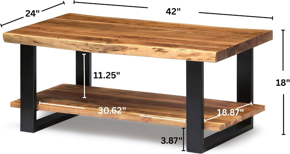 Alaterre Alpine 2-Tier Live Edge Coffee Table, Natural, 42” x 24” x 18”