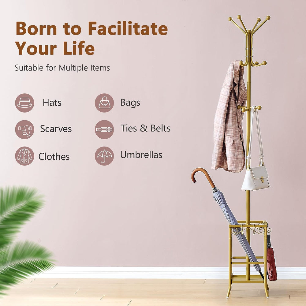 Hoctieon Coat Rack Freestanding, Coat Tree with Umbrella Holder