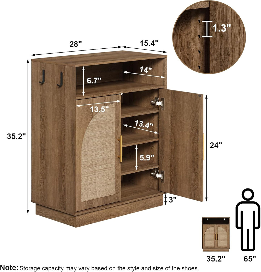 HOKYHOKY Set of 2 Rattan Shoe Storage Cabinet with Arched Doors