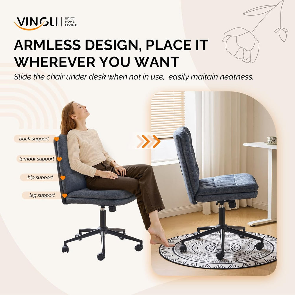 VINGLI Mid Back Armless Office Desk Chair with Wheels/no Wheels,360°Rocking S...