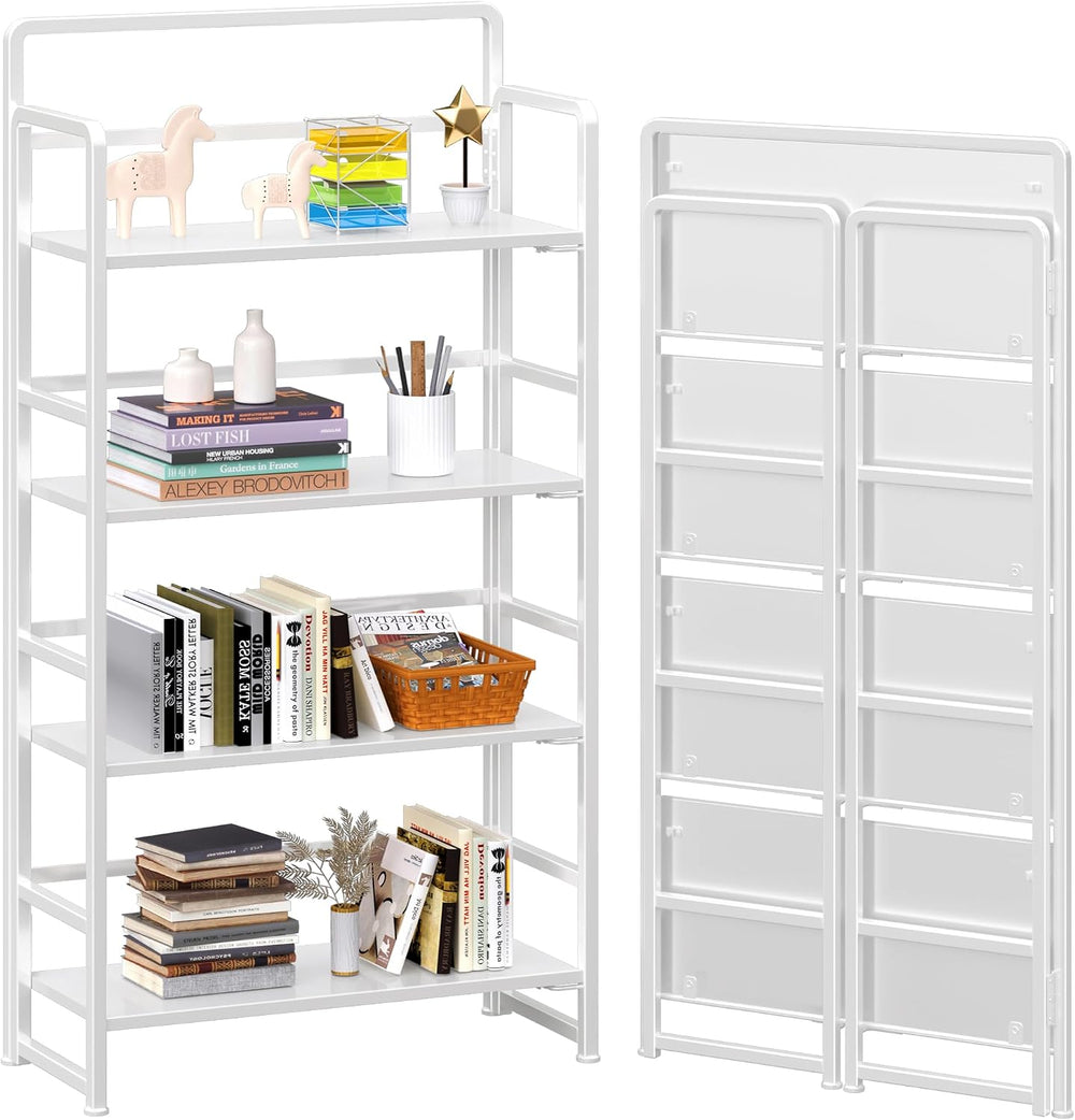 4NM No Assembly Folding Bookshelf Book Shelves, 4-Tier 54"" H Colla...