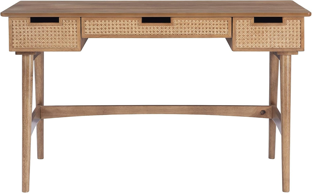 Dutton Natural Wood and Rattan Desk by Linon