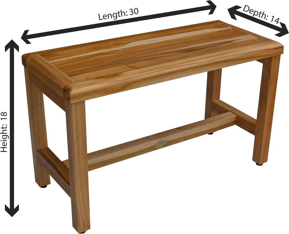 EcoDecors Eleganto 30-Inch Teak Shower Bench, Full-Size, 250 lb