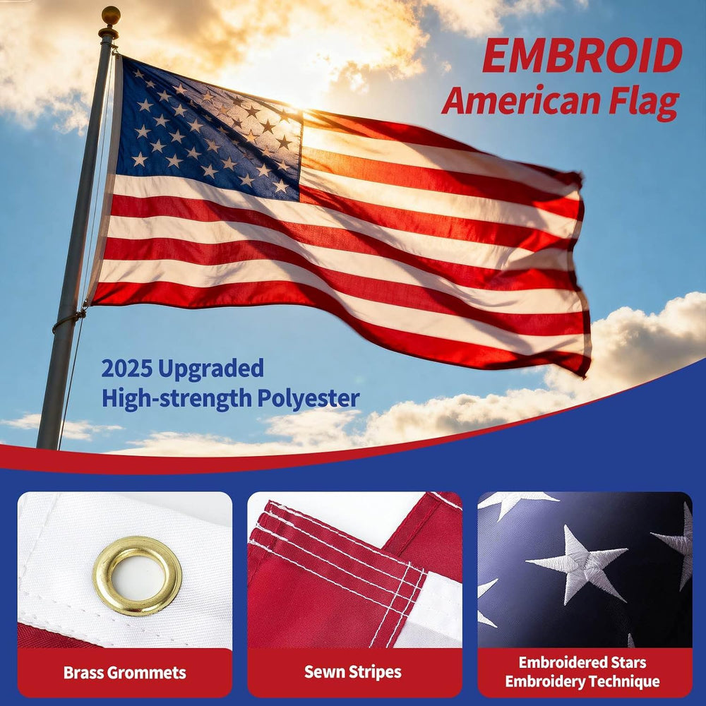 American flag for outside 4x6 Ft, Embroidered, Brass Grommets