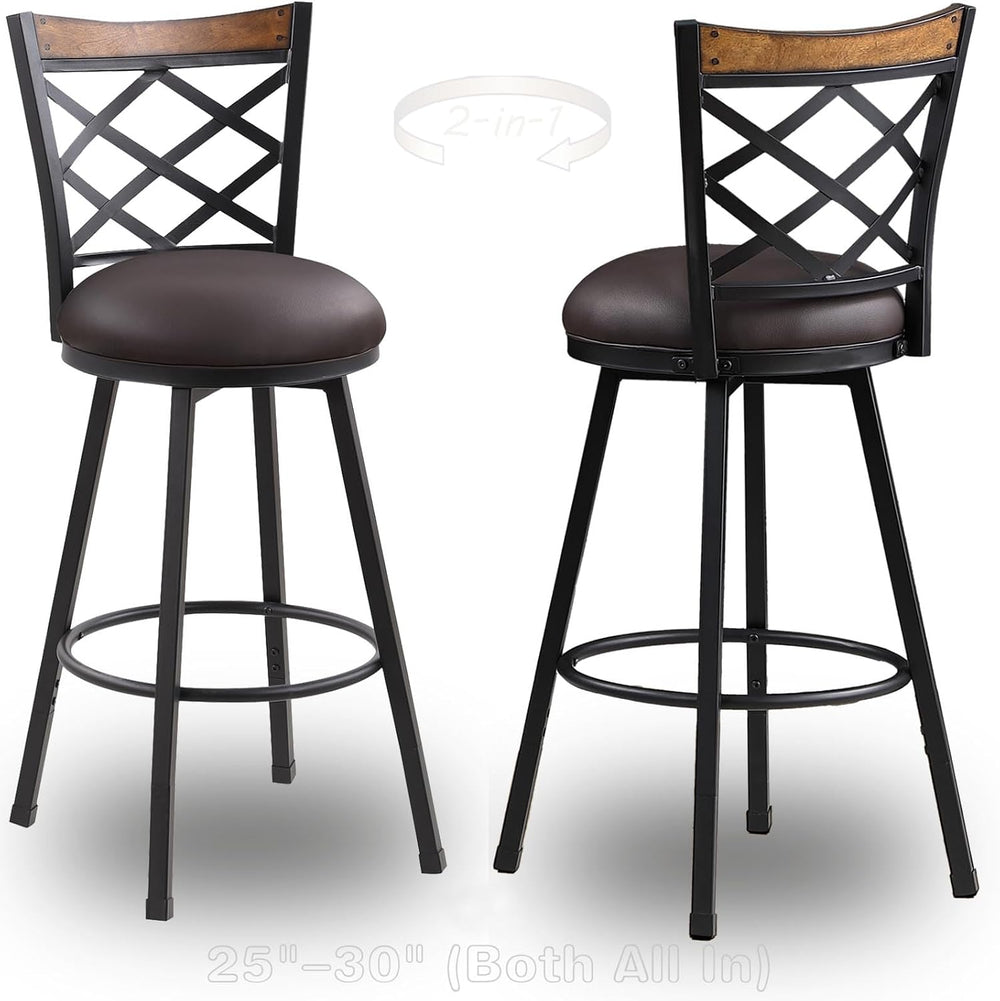Set of 4 Swivel Bar Stools with Backs, 2-in-1 Adjustable 25"/30" He...