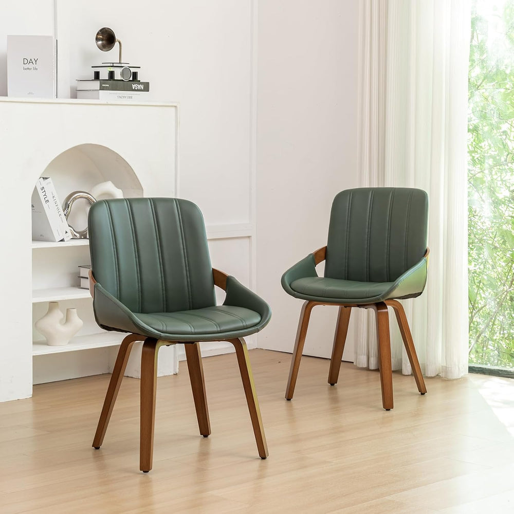 Mid Century Modern Dining Chairs Green Accent Leather Kitchen Chairs,4PCS