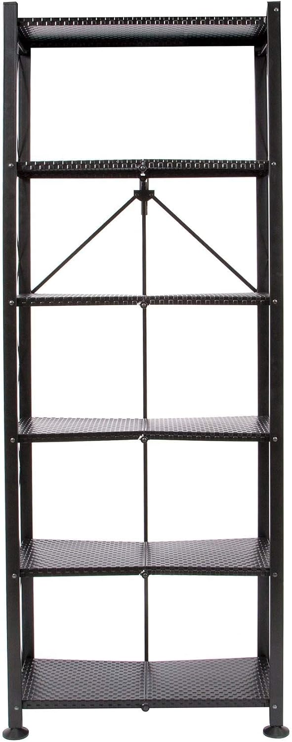 Origami 6-Tier Foldable Heavy-Duty Rolling Storage Shelf Rack Unit, Black